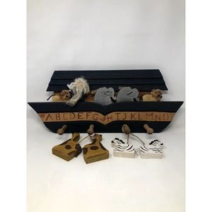 Hand Painted Noah's Ark Wooden 4 Hooks Display Scenery For Kids Baby Room